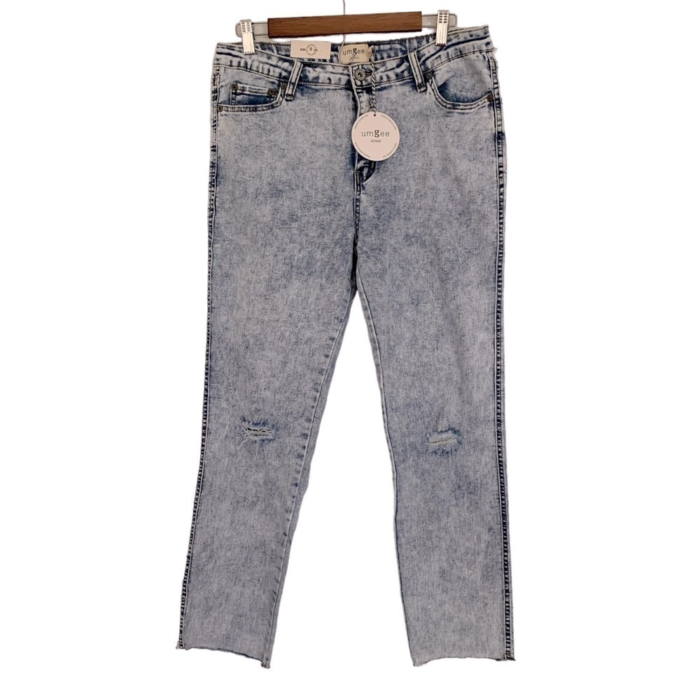 Umgee Acid Washed Distressed Knee Frayed Hem Jeans Sz 6